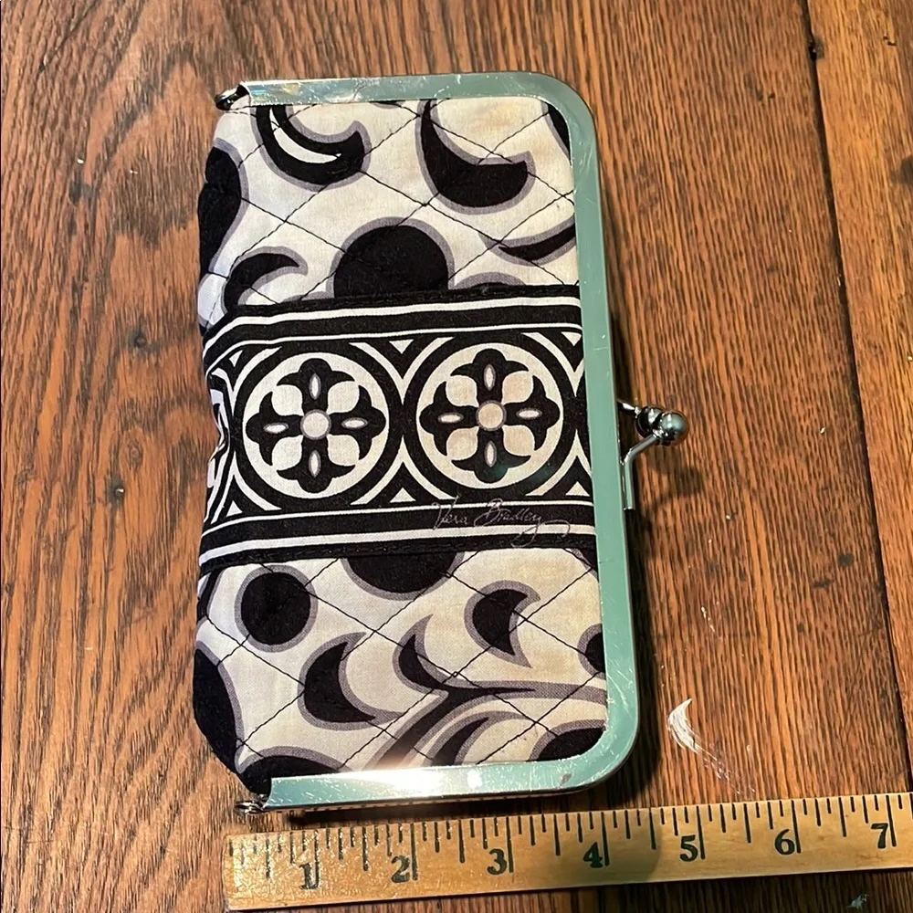 Vera Bradley Quilted Snap Cosmetic Case in Black/White Night and Day Pattern